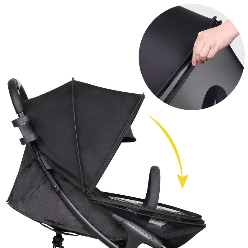 Beberoad Love Universal Stroller Sun Shade & Mosquito Net – 2-in-1 Baby Stroller Cover with UV Protection & 2-Way Zipper for Infant Carriages, Prams, and Travel Strollers (Black) - Image 4